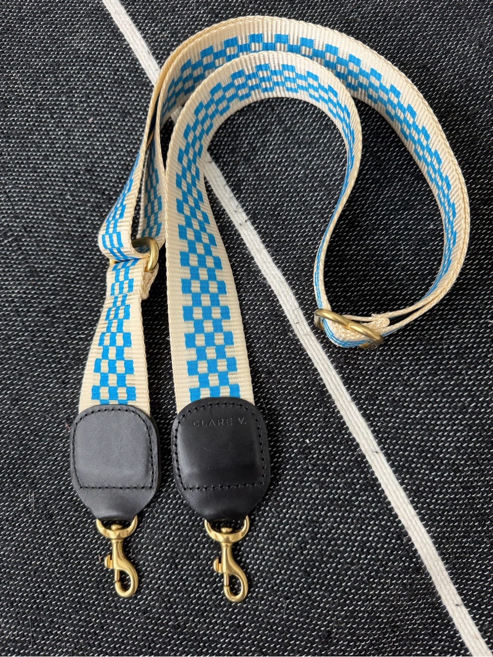 Clare V Cream and Bright Blue Checkered Adjustable crossbody Purse Strap. NWOT